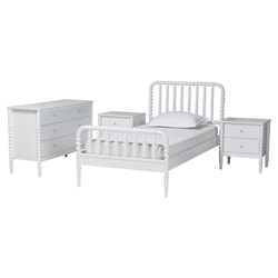 Baxton Studio Lucera Mid-Century White Twin Size 4-Piece Bobbin Bedroom Set